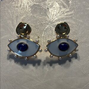 Gold and Blue Evil Eye Earrings